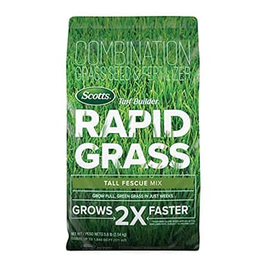 Scotts Turf Builder Rapid Grass Tall Fescue Mix, Combination Grass Seed and Fertilizer, Grows Green Grass in Just Weeks, 5.6 lbs.