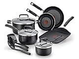 T-fal Signature Nonstick Cookware Set 12 Piece, Oven Broiler Safe 350F, Pots and Pans, Kitchen Cooking Set w/Fry Pans, Saucepans, Saute Pan, Dutch Oven, Griddle, Kitchen, Home, Dishwasher Safe, Black