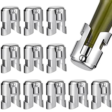 Tessco for you 12 Pcs Stainless Steel Champagne Stopper Bulk Reusable Bottle Sealer Wine Corker Champagne Cork Stopper Saver Plug for Prosecco Sparkling (Silver)