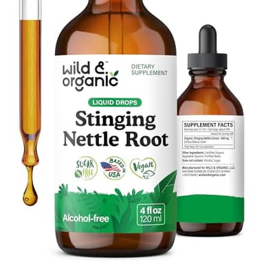 Wild & Organic Stinging Nettle Tincture - Stinging Nettle Root Extract Drops for Men & Women - Liquid Urtica Dioica Supplement - Vegan, Sugar & Alcohol-Free - 4 fl oz