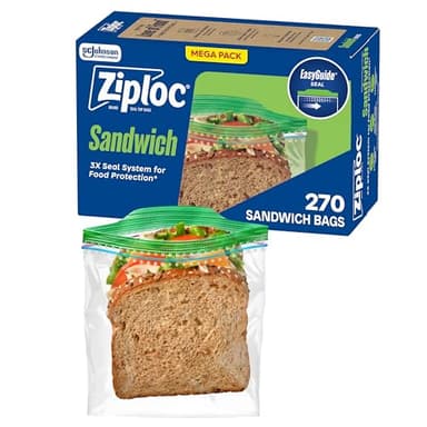 Ziploc Sandwich and Snack Bags with EasyGuide Texture, Plastic Storage Bags with Grip 'n Seal Technology, 270 Bags Total