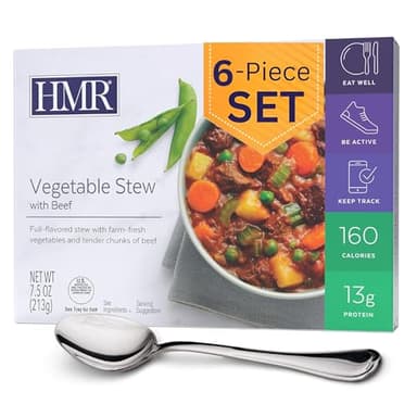 HMR Entrees Meals 6-Pack Vegetable Stew with Beef | Low Calorie Microwave Meals for Weight Loss | Ready to Eat Dinner | Premade Shelf-Stable Ready in 60 Seconds