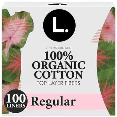 L. Ultra Thin Liners for Women, Regular Coverage, Organic Cotton Top Layer, Unscented Pantiliners, 100 Count