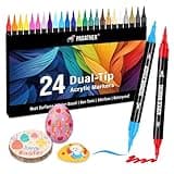 Pagather 24 Colors Acrylic Paint Markers, Dual Tip with Fine Tip and Brush Tip Pens for Stone, Wood, Calligraphy, Canvas, Ceramic, Metal, Glass, Rock Painting, DIY Crafts
