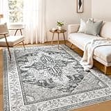 WITSHOCK Boho Area Rugs Machine Washable for Living Room Bedroom, Large 5x7 Vintage Non-Slip Stain Resistant Floor Carpet Indoor for Kitchen Dining Room Office Home Decor, Gray