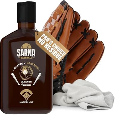 Sarna Leather Baseball Glove Cleaner – 8 oz – Water-Based Formula – Gently Removes Dirt & Debris Without Darkening Leather – Keeps Gloves Soft & Supple – Ideal for Baseball & Softball Gloves