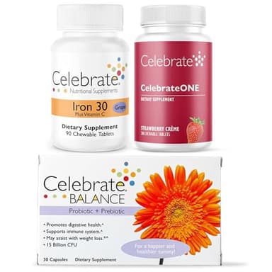 Celebrate Bariatric Essentials Bundle – CelebrateONE Multivitamin, Iron with Vitamin C Chewables, & Balance Probiotic + Prebiotic – Complete Nutritional & Digestive Support for WLS Patients