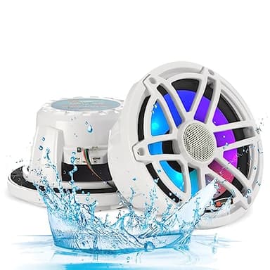 H YANKA HMS-65 6.5 Marine Speakers - 750W 2-Way IP67 Waterproof Boat Stereo System with LED Lights, High-Fidelity Coaxial Speakers, Y35 Magnet Woofer, UV & Salt Spray Resistant - 1 Pair (White)
