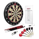 ESPN Dart Board Includes 6 Steel Tip Darts, Bristle Dartboard with Radial Spider Wire and Staple Free Bullseye, Ideal Party Games for Adults
