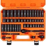 HORUSDY 3/8" Drive Impact Socket Set, 50-Piece Standard SAE (5/16 to 3/4 inch) and Metric (8-22mm) Size, 6 Point, Cr-V, 3/8-Inch Drive Ratchet Handle, Drive Extension Bar, Impact Universal Joint