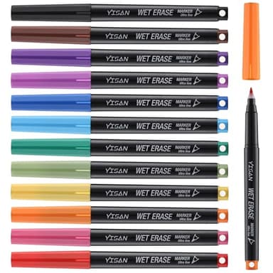 YISAN Ultra Fine Tip Magnetic Wet Erase Markers, 0.7mm Low Odor, 12 Assorted Colors for Whiteboard Use in Office, Home or Planning Board,70580