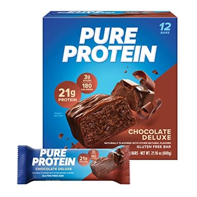 Pure Protein Chocolate Deluxe Protein Bars – 21g Protein, 3g Sugar, 190 Calories (12 count) Low Sugar* High Protein Snack - Gluten Free - Perfect for a Healthy Snack
