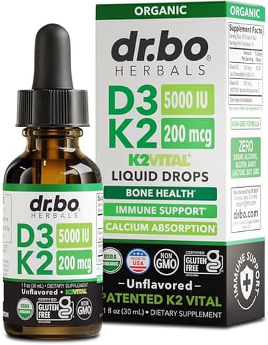 Vitamin D3 K2 Liquid Drops - Organic D3K2 Vitamin D3 K2 Drops Liquid Supplement MCT Oil for Adults & Kids, Calcium Absorption Strong Bones - Vit D and K 5000 IU Supplements, Vitamins D + K MK7 1 Fl Oz