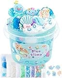 10 FL OZ Mermaid Clear Slime Kit, Blue Slime Bucket, Slime Party Favors for Kids, Glimmer Crunchy Slime Includes 9 Packs of Slime Add-ins, Stress Relief Slime Kit for Girls and Boys Ages 8-12
