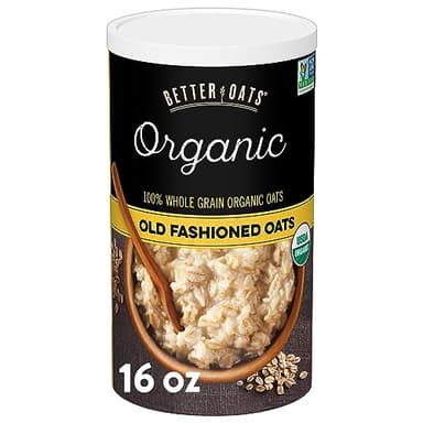 Better Oats Organic Old Fashioned Oats, USDA Certified Organic Rolled Oats for Overnight Oats Breakfast and Hot Cereal, 16 oz Resealable Canister (Pack of 1)