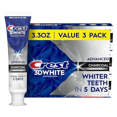 Crest 3D White Advanced Charcoal Teeth Whitening Toothpaste with Fluoride, 3.3 oz, Pack of 3