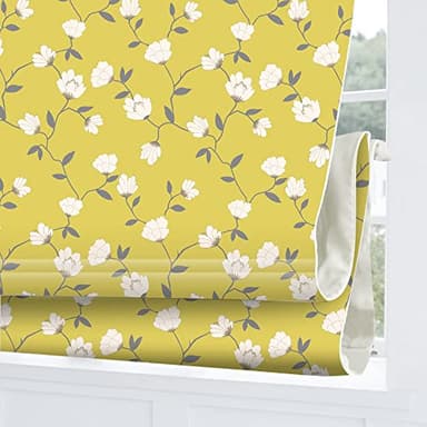 Artdix Roman Shades Cordless Blackout Window Shades - Yellow White Floral Fabric Light Filtering Custom Roman Shades Blinds for Windows, Doors, French Doors, Kitchen Windows (1 Piece)