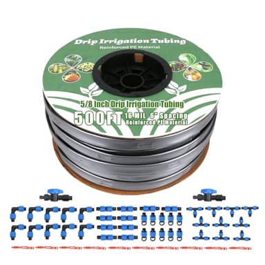 500FT 5/8 Inch 16 Mil Drip Tape Irrigation Kit, 6" Spacing Roll 16 Mil Drip Tape Irrigation, Durable Reinforced PE Material Anti-Bird Pecking Silver Anti-Burning Seedlings Drip Irrigation System