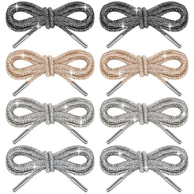 KXWXKXK 8PCS 47''Rhinestone Shoe Laces, Glitter Bling ShoeLaces for Sneakers, Crystal Diamond Rope Shoelaces, Round Shoe Strings 4 colors
