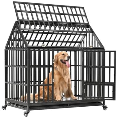 Heavy Duty Dog Cage Crate Kennel Playpen, Large Strong Metal for Small Medium Large Dogs and Pets, Easy to Assemble with Prevent Escape Locks and Removable Trays, 47''/Black
