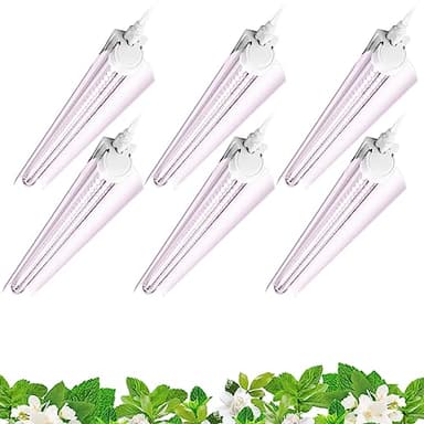 Barrina 2FT T8 Grow Light, 144W(6 x 24W), 800W Equivalent, Full Spectrum, Sunlight Plant Light, LED Grow Light Bulbs, for Indoor Plant Growing, with V-Shaped Reflector, Pinkish White, 6-Pack