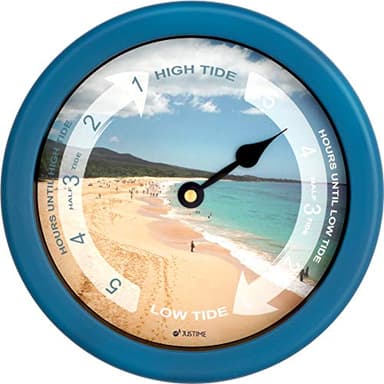 JUSTIME 8.5 Inch Atlantic Tide Clock for East Coast, High Tide Low Tide Clock with Plastic Water Resistant Case, Colorful Graphics Designed Home Wall Décor (TT023-Beach Blue)