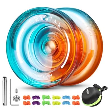 Yoyo K2 Crystal - Professional Responsive Yoyo for Kids Beginners, Dual Purpose Yo Yo for Advanced + Extra Unresponsive Yo-yo Bearing + 12 Yoyo Strings + Storage Bag + Removal Tool ( Blue Orange)