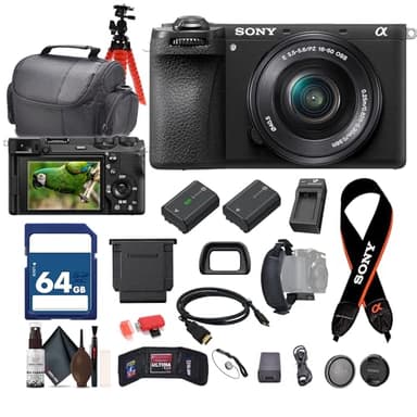 Sony a6700 Mirrorless Vlogger Camera with 16-50mm Lens + 64GB Memory Card + NP-FZ100 Battery + Charger + Flexible Tripod + Micro HDMI Cable + Cap Keeper + More