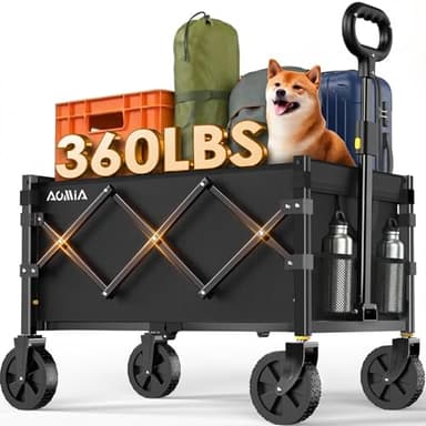AOMIA Collapsible Foldable Wagon with Wheels Heavy Duty Folding Wagons Carts 360LBS Weight Capacity Portable All Terrain Utility Wagon Cart for Groceries Sports Garden Shopping Beach