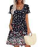Sherosa Women's Dresses-Summer Floral Bohemian Swing Dress with Pockets (S, Short Sleeve Black)