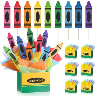 Fuutreo 6 Sets 96 Pcs Crayon Themed Party Centerpieces Decorations Back to School Table Toppers with Paper Box Crayon Cutouts Tissue Paper for First Day of School Party Birthday Decor