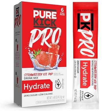 PURE KICK PRO Hydration Electrolyte Drink Mix, Strawberry Ice Pop, Includes 1 Box with 6 Packets in Each Box