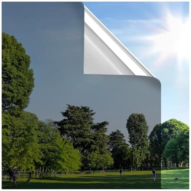 rabbitgoo Window Privacy Film One Way Window Tint for Home, Removable Reflective Heat Sun Blocking Anti UV Glass Door Covering, Mirror Tinting Film House Office, 17.5 in X 6.5 Feet, Black Silver