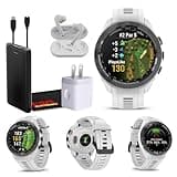 Garmin Approach S70 42MM White- GPS Golf Smartwatch for Men, Lightweight Touchscreen AMOLED Display and Preloaded Courses Bundle with Wireless Ear Buds & More