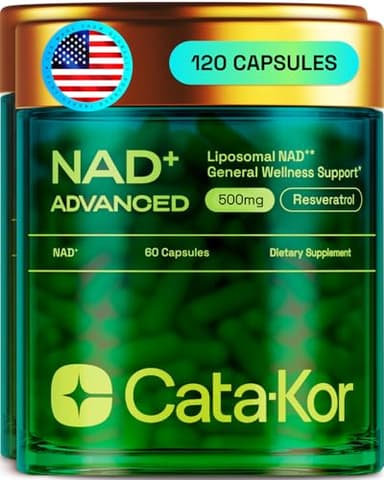 Cata-Kor Liposomal NAD Supplement with Resveratrol – NMN Supplement Alternative – 60-Day Supply – Third-Party Tested – 120 Capsules – Advanced NAD+ Resveratrol - Pack of 2
