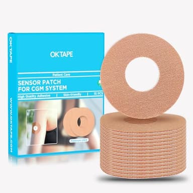 OK TAPE Adhesive Patches for Freestyle Libre 1/2 - 15 PCS, Waterproof & Sweatproof CGM Sensor Patches, Long Lasting, Beige