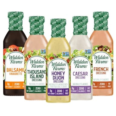 Walden Farms Salad Dressings Variety Pack – Balsamic Vinaigrette, Thousand Island, Honey Dijon, Caesar, French – Calorie-Free, Gluten-Free, Low Carb, Keto-Friendly, Sugar-Free, Dairy-Free – 12 Fl Oz (Pack of 5)