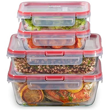 Pyrex Freshlock (4-Pack) Mixed Sized Glass Food Storage Containers Set, Airtight & Leakproof Plastic Locking Lids BPA-Free, Meal Prep Containers Set, Freezer Dishwasher Microwave Safe