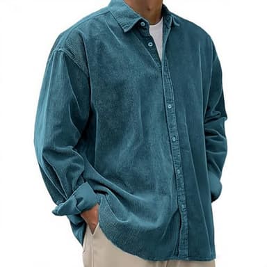 Men's Corduroy Shirt Button Down Lightweight Shirts Jacket Long Sleeve Ribbed Shacket Overshirt Regular Fit Business Casual Work Shirts Classic Corduroy Collared Sweatshirt Lapel Collar Oversize Shirt