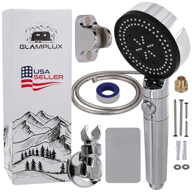 RV Outdoor Shower Head Kit with Garden Hose Fitting and Suction Cup - RV Outside Shower - Easily Installed and Removed On Outside of Camper (RV Shower Head Kit with on/off switch, Chrome)