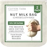 Cotton Farm – XL Nut Milk Bag (Cheesecloth Bag) – 14x14 Inch, All Purpose Bag for Cheese Making, Straining, Storage, Sprouting and more, 100% Unbleached Cotton, Washable & Reusable
