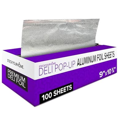 Pre-Cut Deli Aluminum Foil Sheets,100 Count - Heavy Duty 9x10' Pop Up Sheet for Burrito, Hot Dogs & Sandwiches