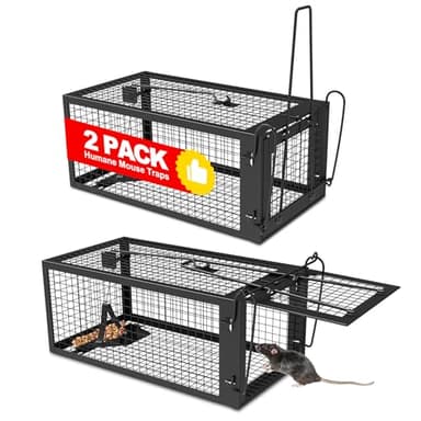 2 Packs Humane Rat Trap Outdoor Mouse Traps Indoor Use, Rodent Chipmunk Traps for Small Live Animal Catch and Release - Black
