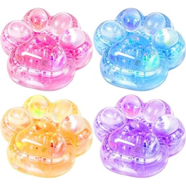 4Pcs Cat Paw Squishy Stress Relief Squeeze Toy, Ultra Soft Cute Kawaii Cat Claw Fidget Toys for Kids Ages 3+ and Adults, Sensory Toys for Autism ADHD Support, Birthday Party Favors
