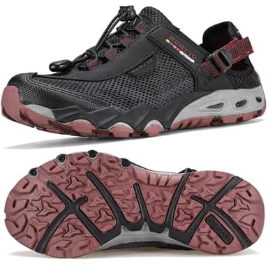 HUMTTO Women's Summer Hiking Sandals Amphibious Water Shoes Lightweight Closed Toe River Shoes Water Sandals 10 Black Dark Red