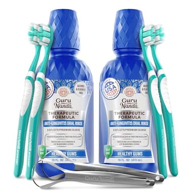 GuruNanda Therapeutic Anti-Gingivitis Oral Rinse with 0.05% CPC, Alcohol & Fluoride Free Mouthwash for Healthy Gums, Wild Mint Flavor, 2x16 oz