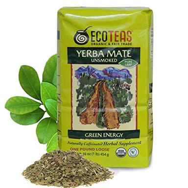 ECOTEAS Organic Yerba Mate Loose Leaf Tea – Natural Energy & Detox Herbal Tea – Caffeine Alternative - Kosher, Non-GMO, Gluten-Free - Unsmoked Pure Leaf from Argentina, 1 lb