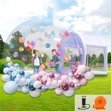 Iuoni 10FT Clear PVC Inflatable Bubble House Dome Tent with Tunnel - Bubble House Dome Inflatable, Ideal for Fun Events and Parties, Durable Inflatable Bubble House, Easy Setup