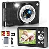 Upgrade Digital Camera, 56MP FHD 1080P Camera for Kids with 16x Zoom Anti Shake, Kid Camera with 32GB TF Card, Two Batteries, Lanyard, Compact Small Camera for Kids Boys Girls（Black）