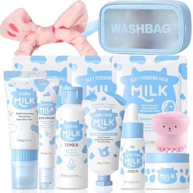 Milk Skin Care Set for Kids & Teens, 12 IN 1 Moisturizing & Gentle Milk Skin Care for Teens Girls Ages 8-12, Face Care Kit, Milk Skincare for Girls 10-12, Bulk Gifts Birthday Galentines Gifts,12PCS